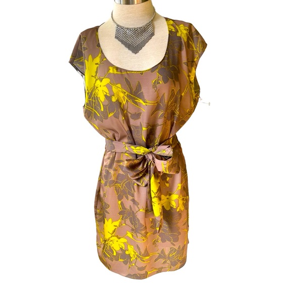Amour Vert Dresses & Skirts - Amour Vert 100% Silk Lime Green and Brown color Print Dress Size M